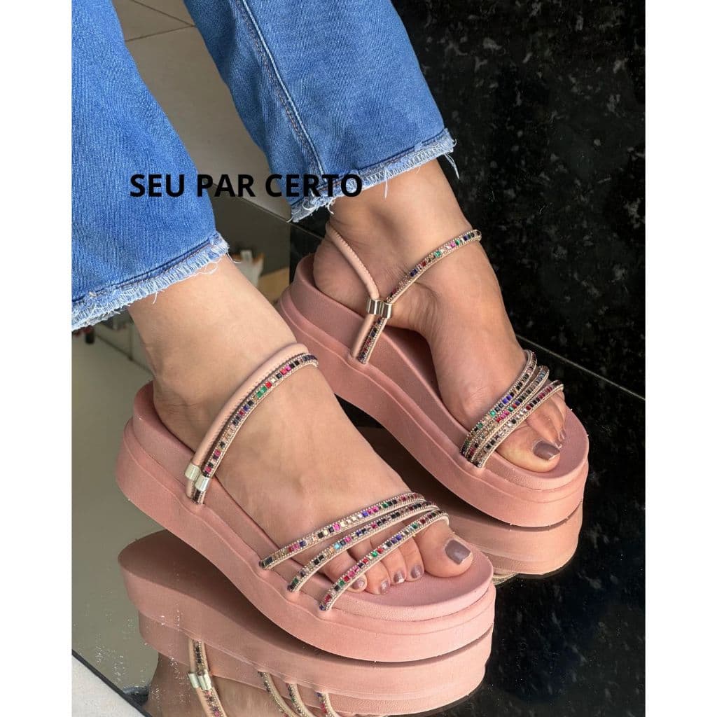 sandália papete feminina 072 plataforma alta birken com salto brilho ultra calçados femininos