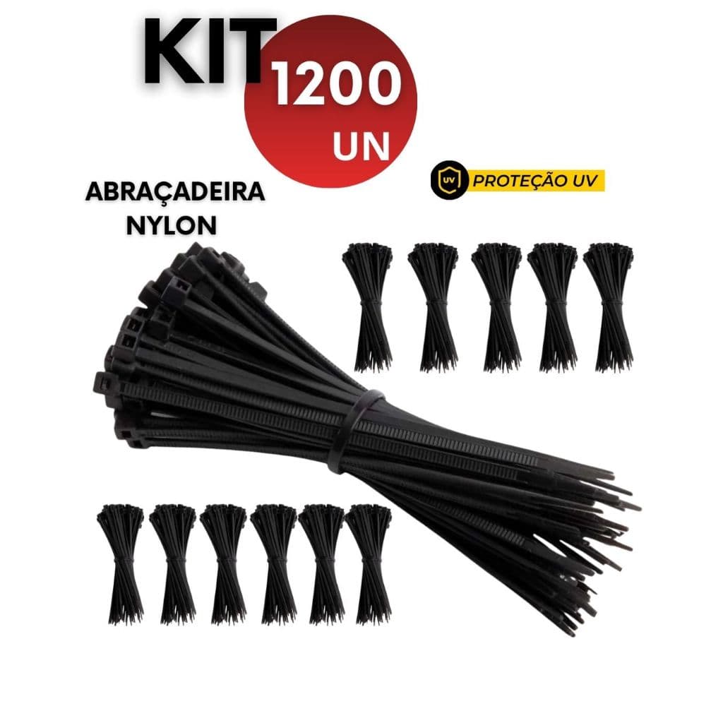 Kit 1.200 700 300 Abraçadeiras de Nylon Preta com Proteção UV 3.6mm x 250mm e 3,5mm x200mm Enforca Gato