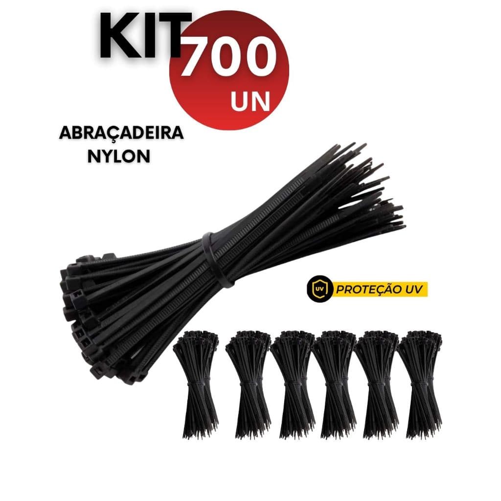 Kit 700 500 300 Abraçadeiras de Nylon Preta com Proteção UV 3.6mm x 250mm e 3,5mm x200mm Enforca Gato