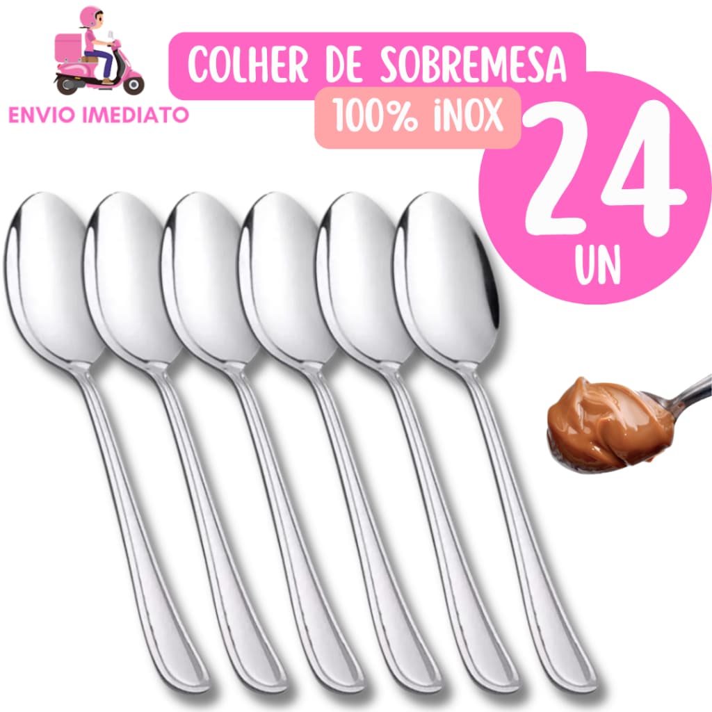 Kit C/24 Colher De Sobremesa Aço Inoxidável Cozinha Restaurante Buffet Faqueiro
