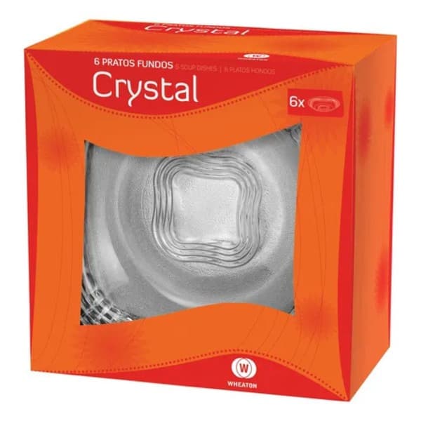 Conjunto com 6 Pratos Fundos ou Rasos de Vidro Crystal Wheaton