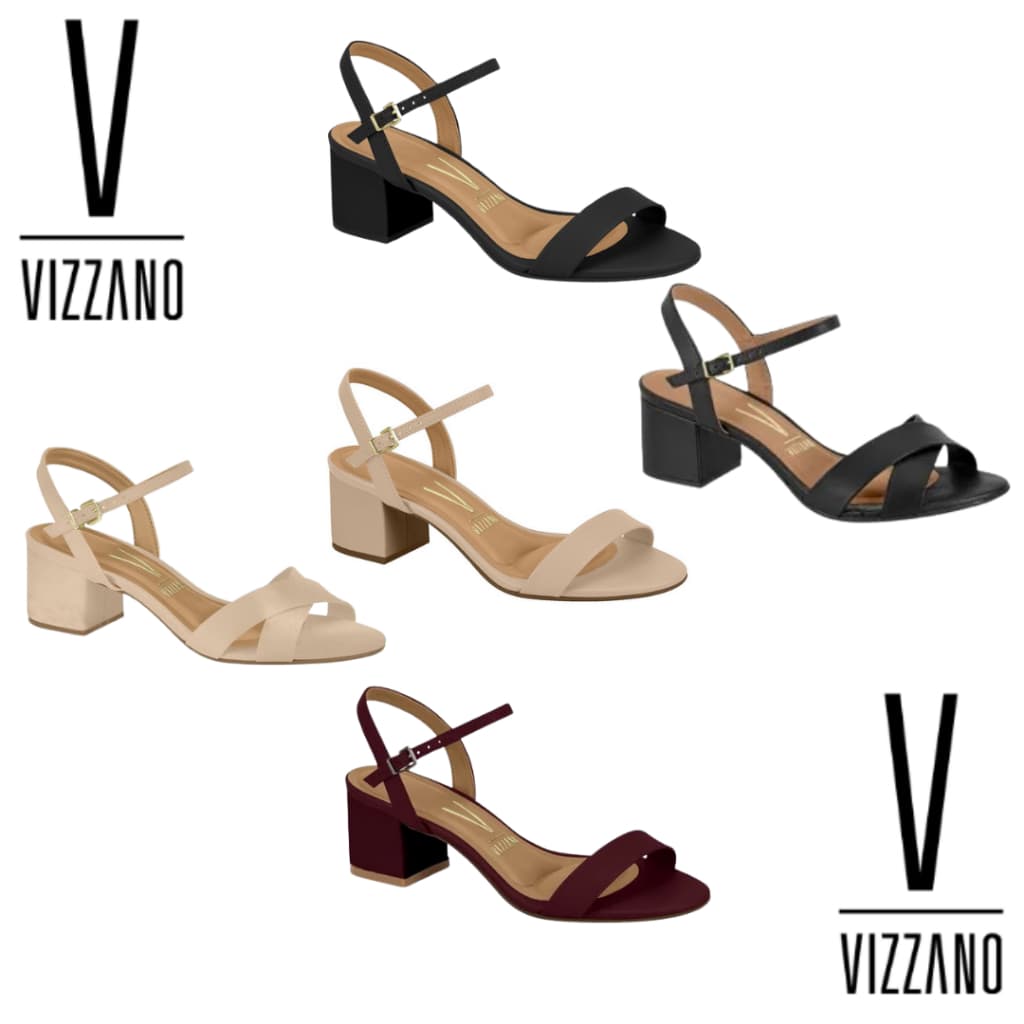 Sandália Vizzano Feminina Original Salto Bloco Quadrado Baixo 5cm Napa FRETE GRÁTIS Envio Imediato