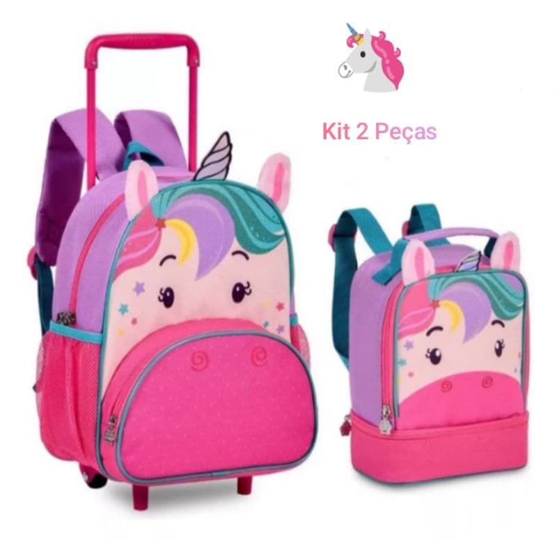 Kit Mochila De Rodinhas Infantil P/ Creche Criança Pets Resistente Ounicórnio 24512