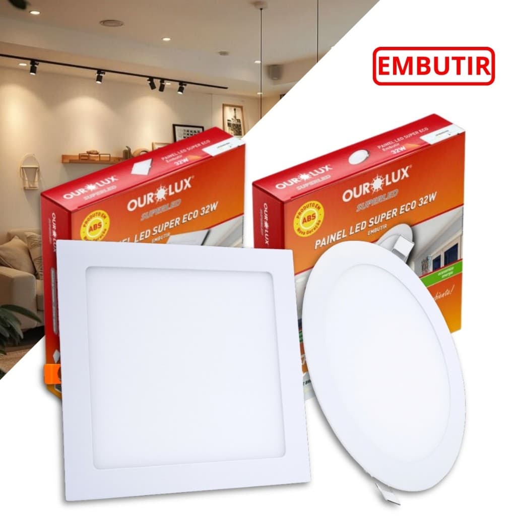 Painel Plafon LED Embutir Teto Quadrado Redondo 12W 18W 24W Ourolux