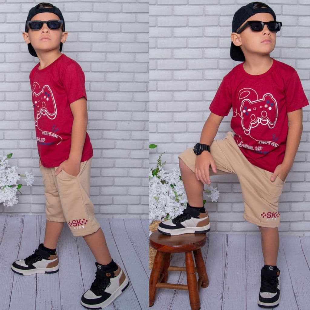 Conjunto Infantil Menino Lançamento  Camisa 100% Algodão e Bermuda Moletinho Veste 2 ao 14 anos