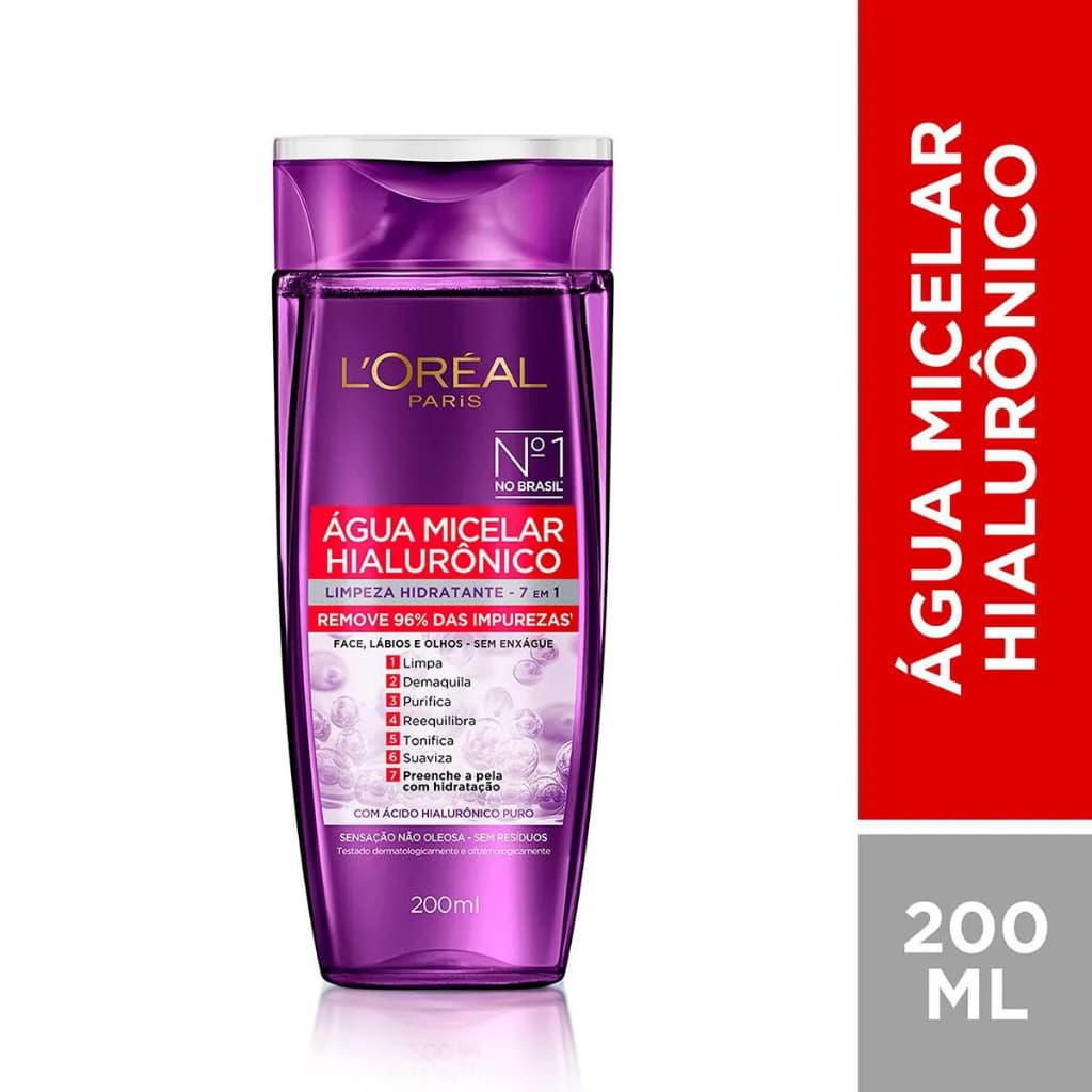 Água Micelar Loreal Paris Limpeza Facial Hialurônico 200ml