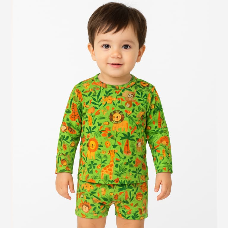 Traje de Banho Infantil Conjunto Blusa UV Manga Longa + Sunga Box Menino Proteção 50+ Malha Premium