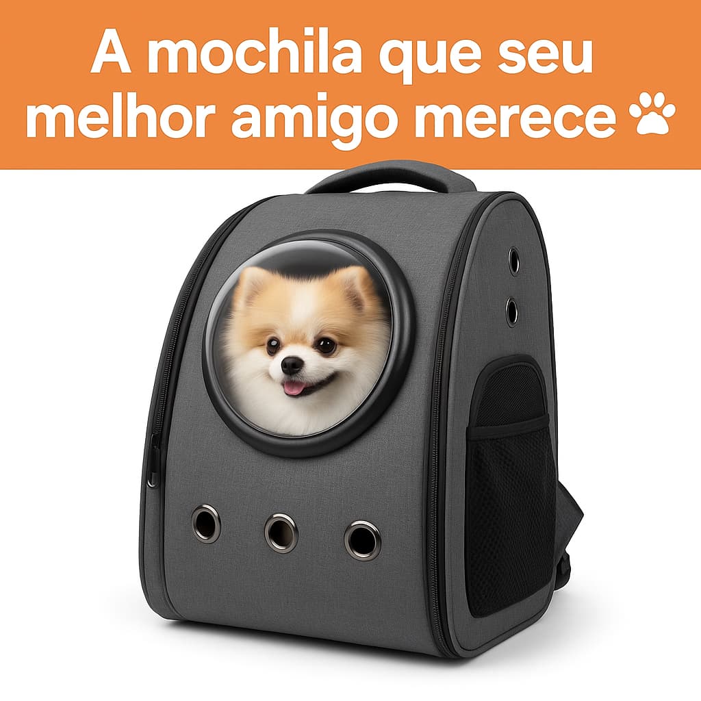 CINZA - Mochila Pet Transporte para Cães e Gatos - Visão Ampla