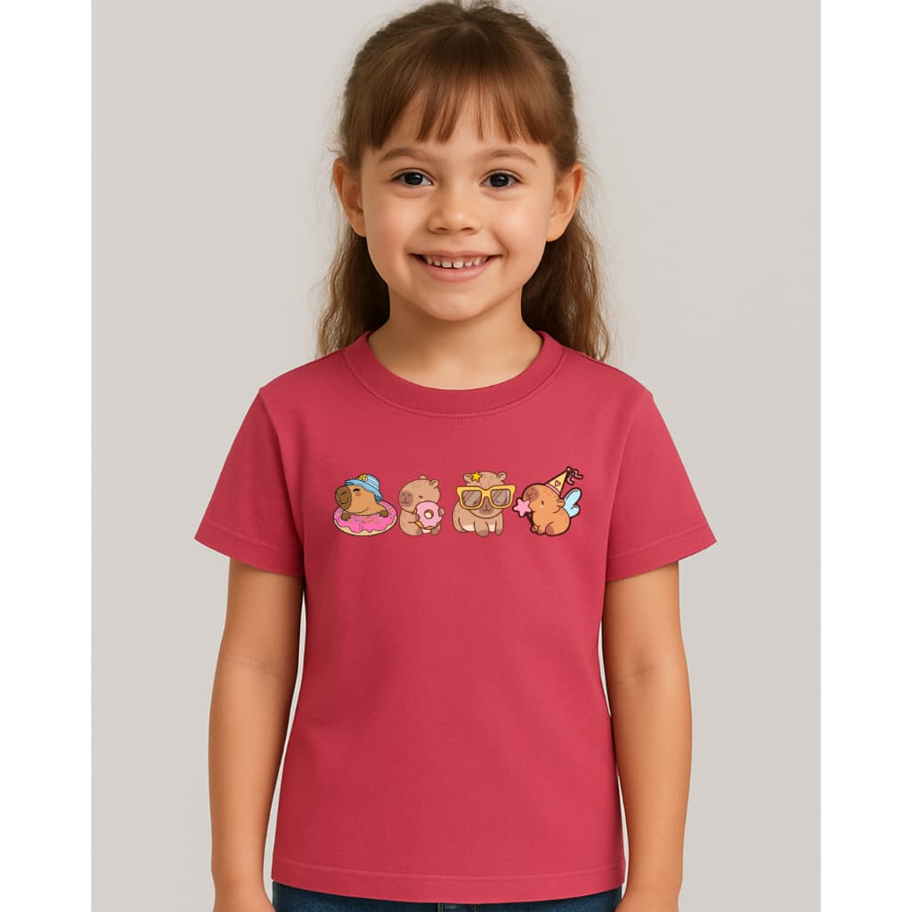 Camiseta T-shirt Infantil Menina Estampada Capivaras Divertidas Kids Personalizada  | 100% Algodão Premium