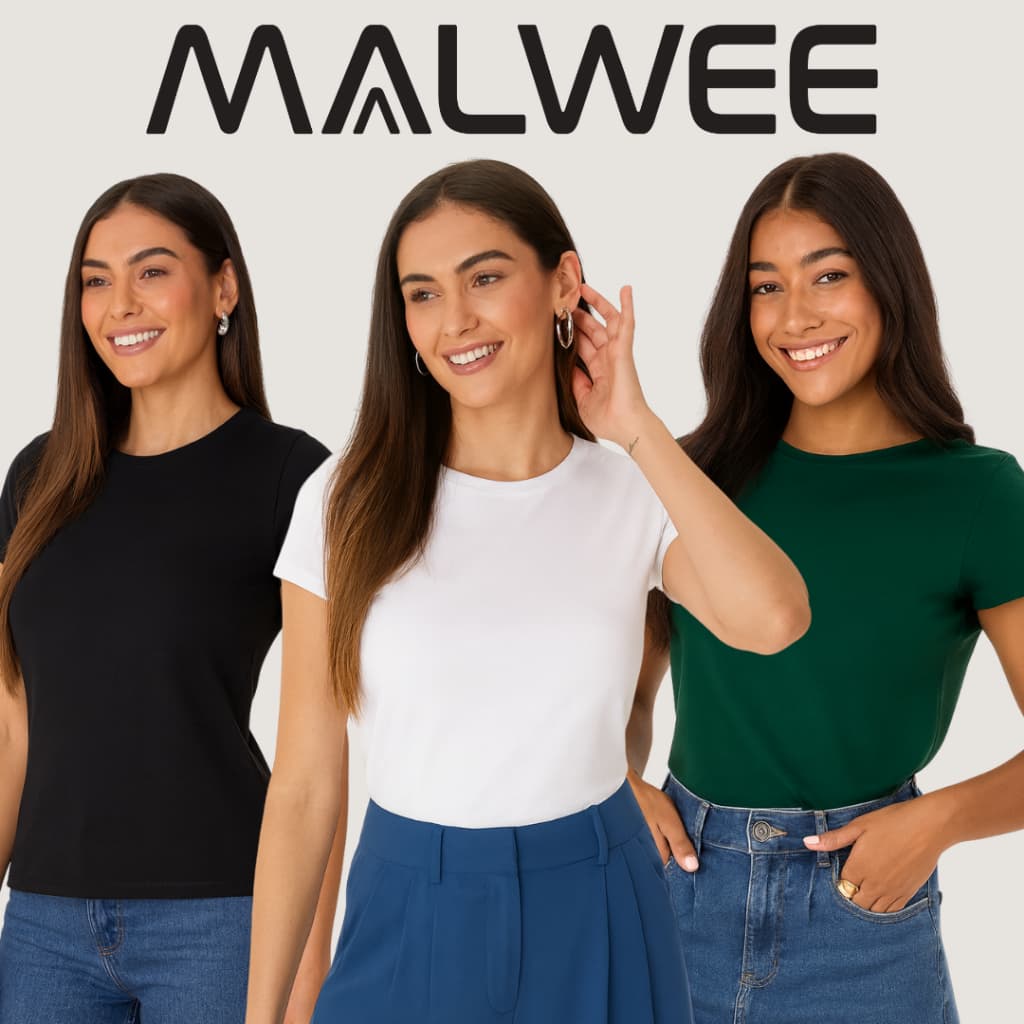 Blusinha Camiseta Baby Look Lisa 100% Algodão Feminina Malwee  Antiodor Não Desbota