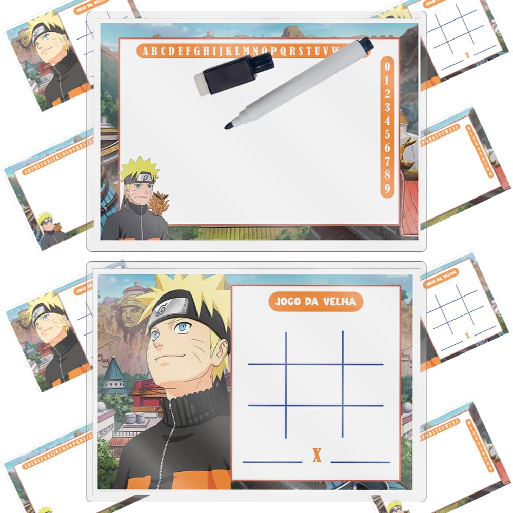 10 Lousinhas do Tema Naruto Frente e Verso com Canetinha com Apagador