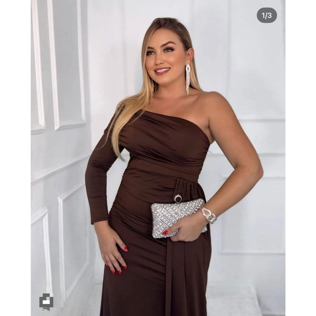 Vestido longo feminino luxo casamento Festa madrinha longo Uma manga Só longa Drapeada verão outono elegante Solta