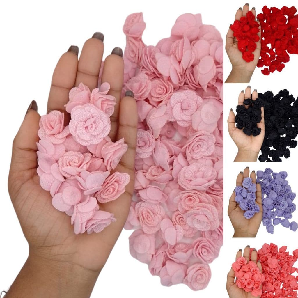 Flor de Tecido Poliéster (3cm) Aplique para Laços Roupas Artesanato e Tiaras Kit com 50 unidades