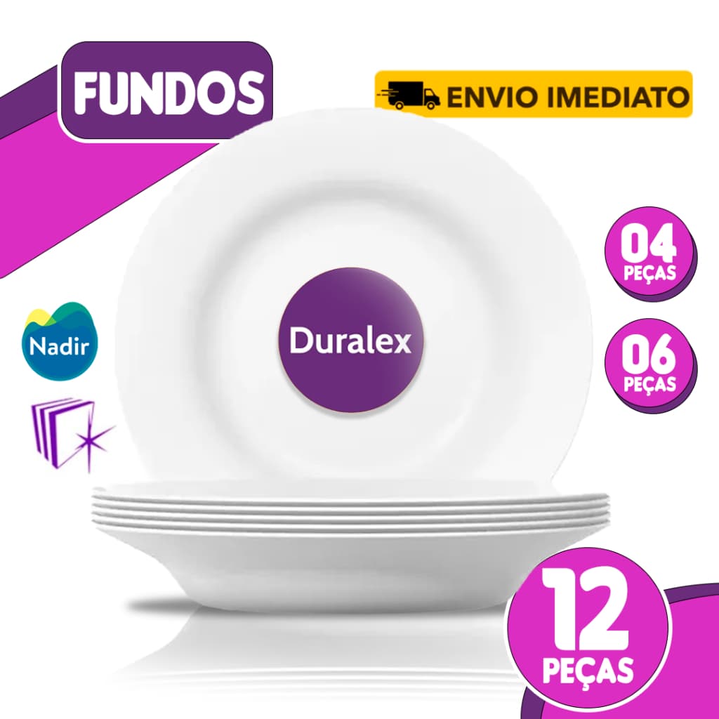 Kit 4/6/12 Pratos Fundos Duralex Opaline 23cm de Vidro Temperado Branco Cozinha Almoço Restaurante