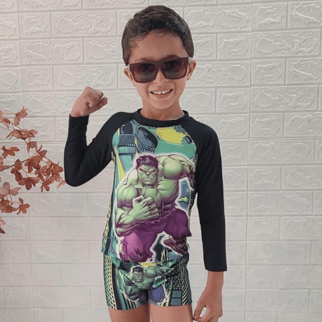 Conjunto de Banho Infantil Manga Longa + Sunga Boxer – Estampa Colorida tamanho 2 ao 8