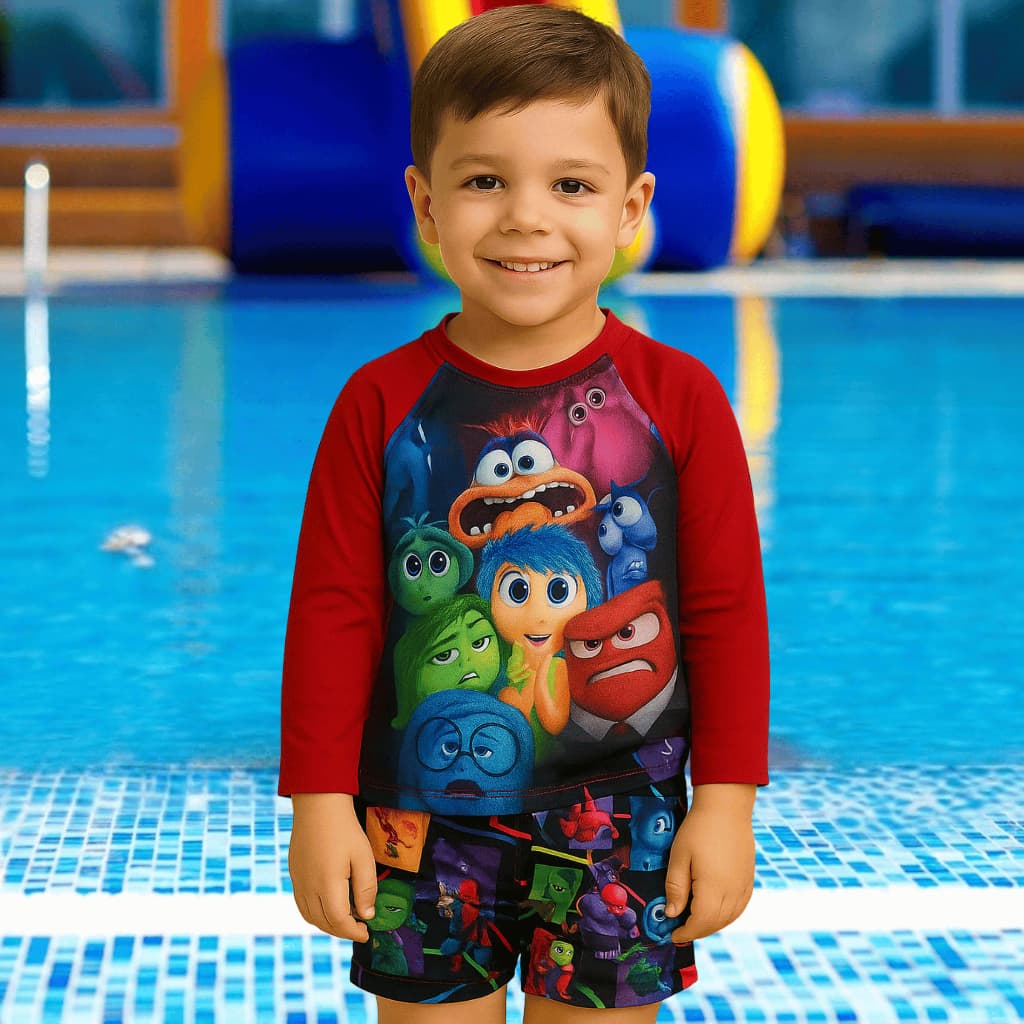 Roupa de Praia Infantil Menino Conjunto Camisa Manga Longa UV 50+ + Sunga box divertidamente e mais
