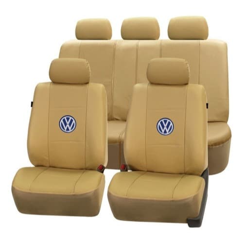Jogo De Capas De Banco De Carro 100% Couro Bege Creme Caramelo Polo Gol Voyage Golf Fox Saveiro