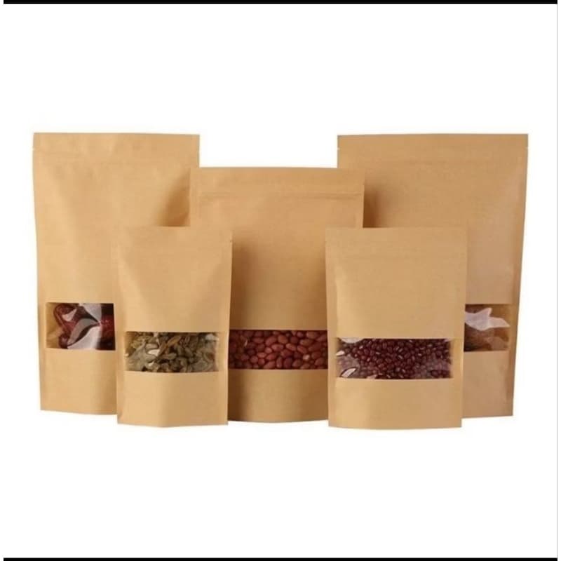 Saco Stand UP Pouch Kraft Tamanho 12x20 Com Visor Hermético Para Alimentos ZIP Lock / 50 Unidades. Entregar Rápida.