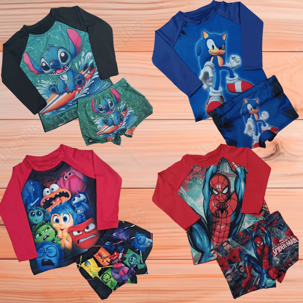 Conjunto de Natação Infantil Camisa Blusa UV50+ e Sunga Menino Praia Piscina