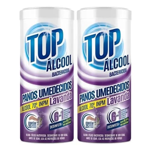 Panos Lenços Umedecidos Alcool 70 Top Land 2 Potes 35 Un Cada