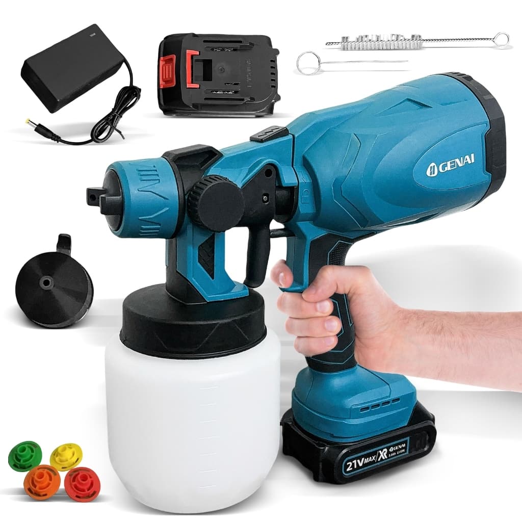 1000ml-Pistola de Pintura 36V Sem Fio c/ 2 Baterias - Jato Ajustável para Tintas e Limpeza