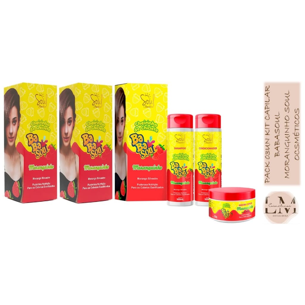 Pack com 03 Kits Capilar Babasoul Moranguinho Soul Cosméticos (03 itens cada)