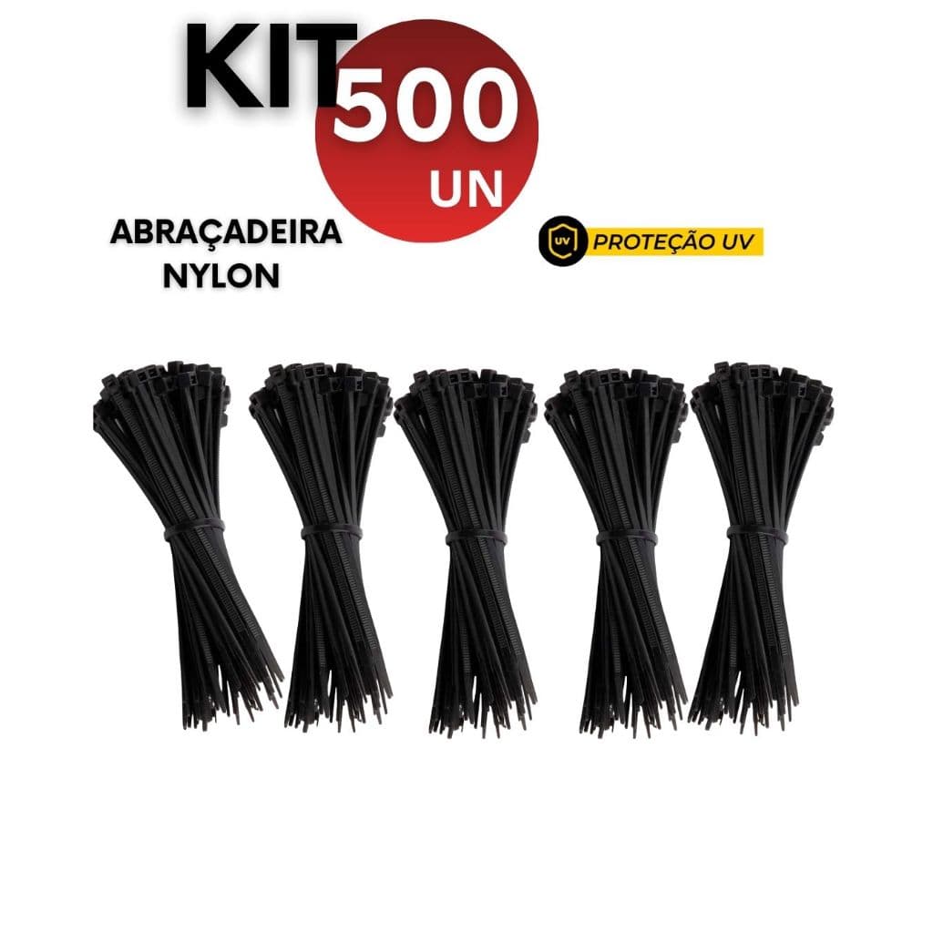 Kit 500 1000 2000 Abraçadeiras de Nylon Preta com Proteção UV 3.6mm x 250mm e 3,5mm x200mm Enforca Gato