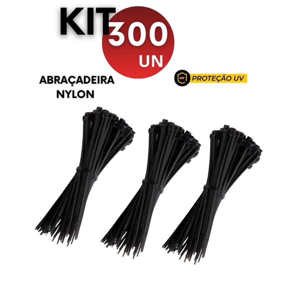 Kit 300/700/1200 Abraçadeiras de Nylon Preta com Proteção UV 3,6mm x 250mm e 3,5mm x200mm Enforca Gato