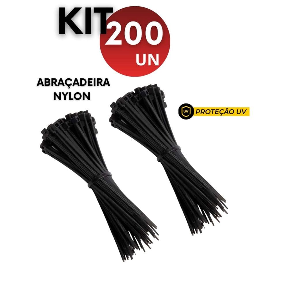 Kit 200 500 800 Abraçadeiras de Nylon Preta com Proteção UV 3.6mm x 250mm e 3,5mm x200mm Enforca Gato