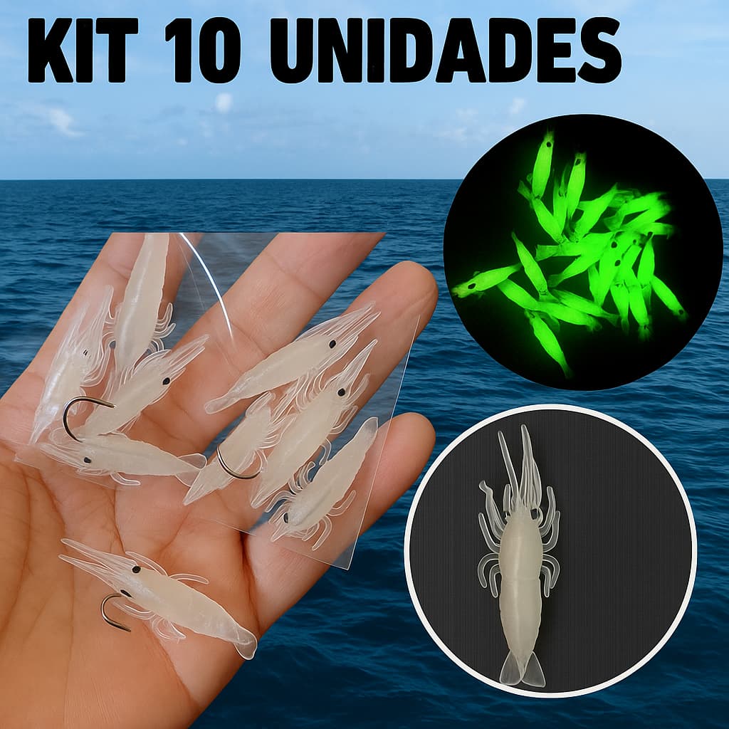 Kit 10 Camarão Artificial para Pesca – Isca Silicone Realista