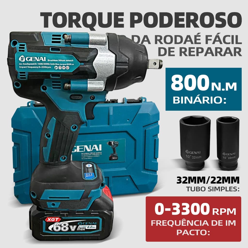 Kit Parafasudeira Chave De Impacto + Furadeira de impacto 68V Portátil Recarregável Com 2 Baterias