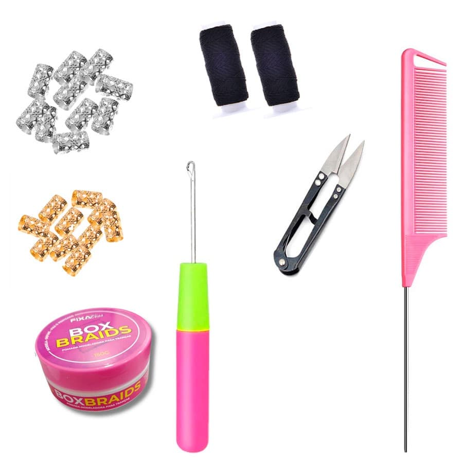 KIT TRANSCITA PENTE SEPRADOR DE MECHA TESOURA ARREMATE LASTEX ANEL DE DREAD GEL FIXADOR