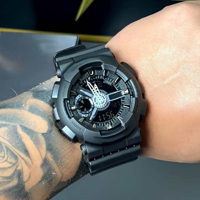 Relógio Masculino Digital e Analógico Esportivo Militar Resistente a Aguá Para Homens Preto e Branco Luminoso Com Caixa