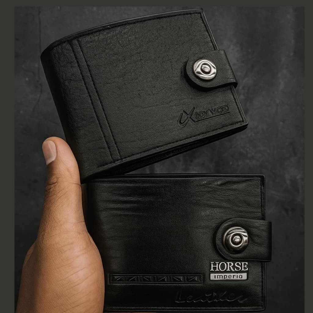 Carteira Masculina em Couro Preta com Porta moedas/ Carteira Masculina Grande de Couro
