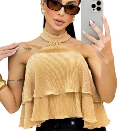 TOP Blusa Meminina Bata de Amarração no Pescoço Moda Feminina 2025 Moda Social e Casual blackfriday*