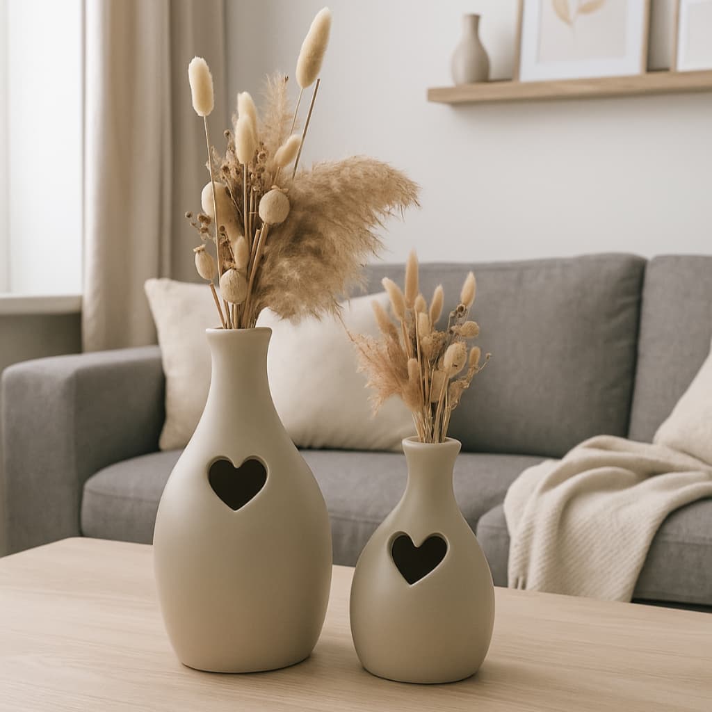 dupla de vaso elegance coração decoração casa e sala em ceramica