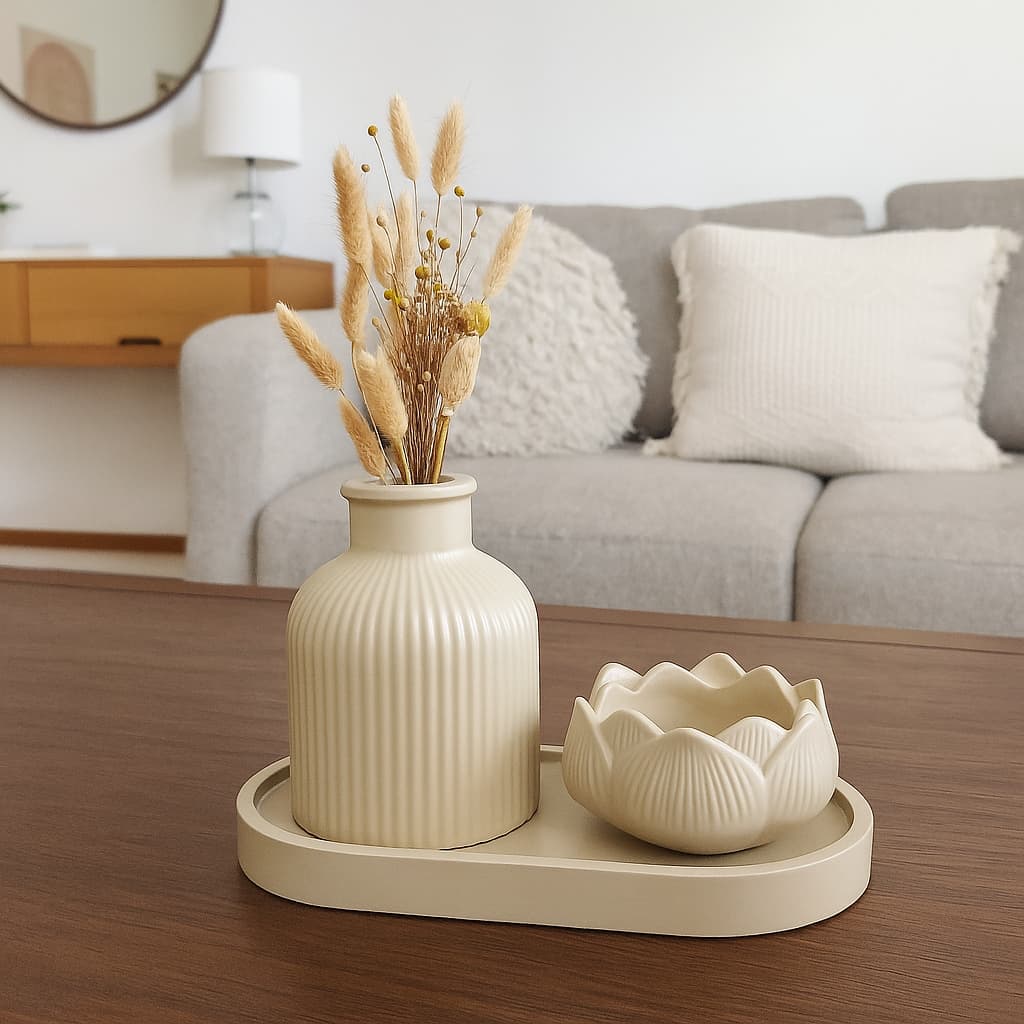 dupla de vaso decorativo com bandeja enfeite de casa sala