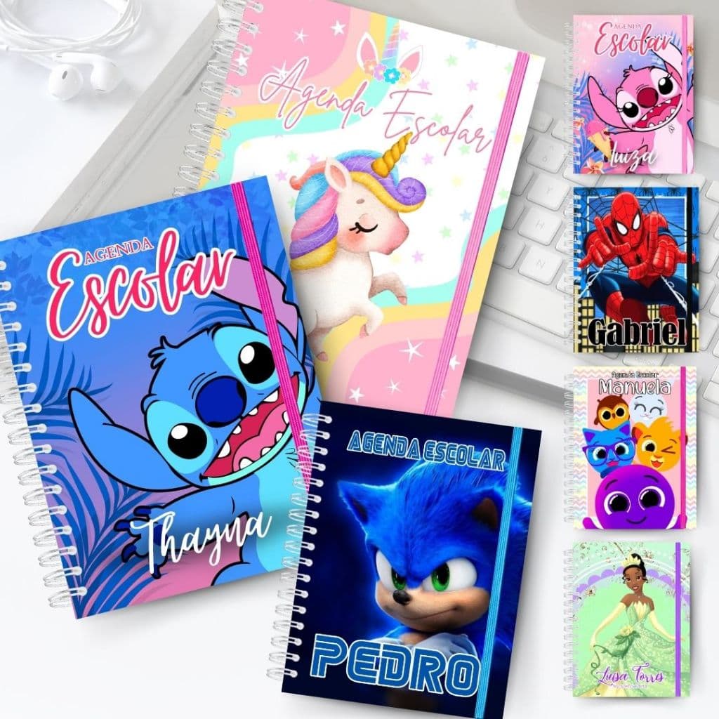 Agenda Escolar 2026 Infantil Personalizada VÁRIOS TEMAS - c Informações Médicas- 200 páginas Planner