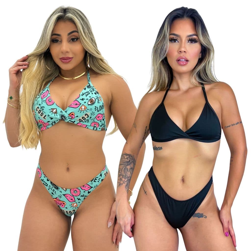Conjunto de Biquíni Asa Delta Fio Dental Top Fixo Moda Praia Verão