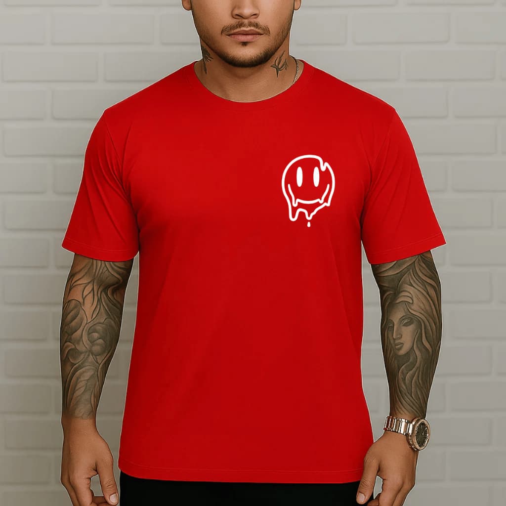 Camiseta Masculina Verão Manga Curta Rosto Derretendo 100% Algodão