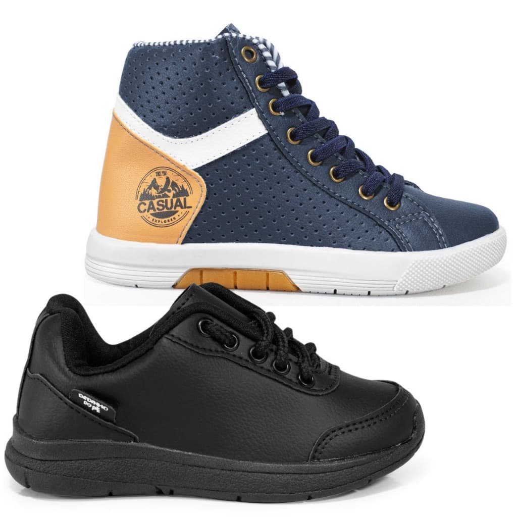 Kit 2 Pares Tênis Infantil Menino Confortável Cano Alto Tenis Infantil Masculino Casual