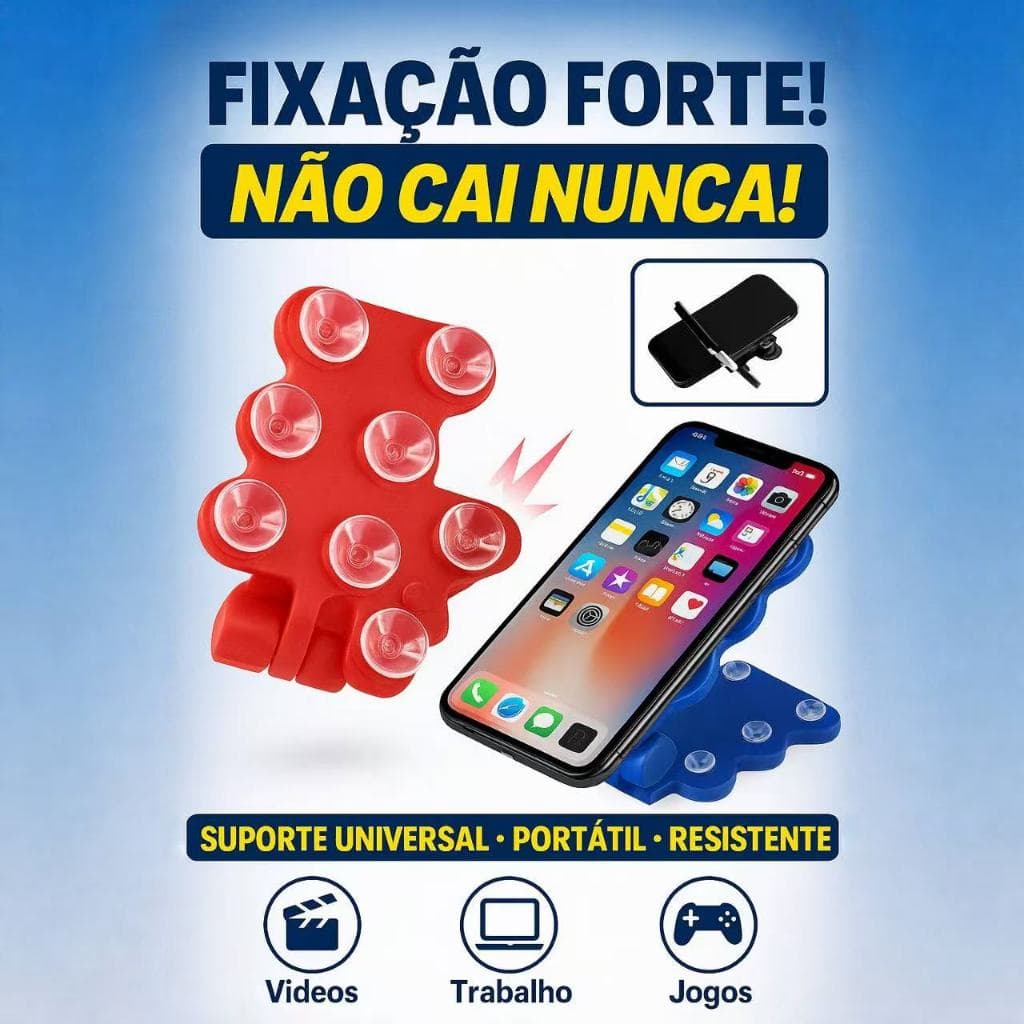 Suporte de Celular com Ventosa Mágica – Fixação Forte, Portátil e Resistente