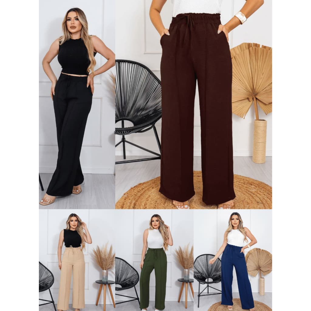 ZAVA Calça Pantalona Duna de Cintura Elástico