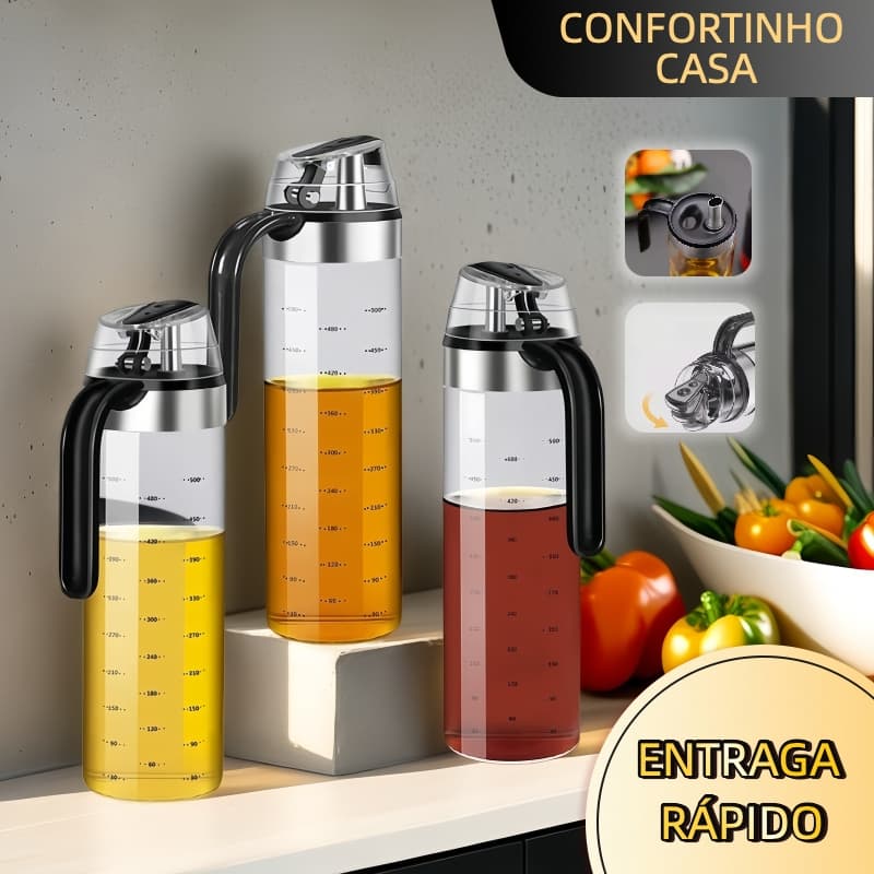 Dispenser de Vidro Luxo – Para Azeite, Óleo, Vinagre e Molhos com Tampa Antivazamento