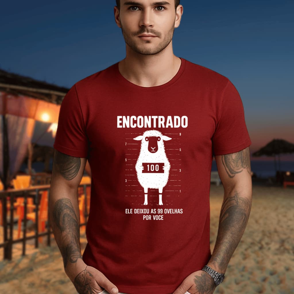 Camiseta Masculina Verão Cristão Ovelha Encontrada 100% Algodão