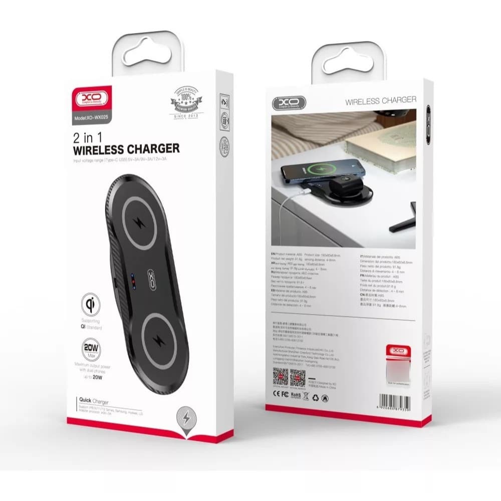 XO-WX025 - Carregador Por Indução Qi 20W 2Em1
