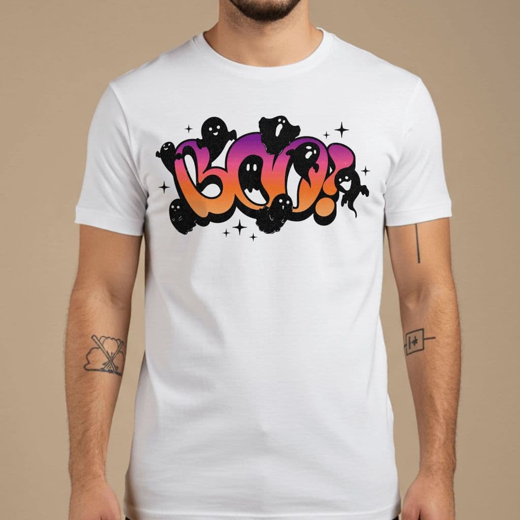 Camiseta Masculina Boo Fantasminhas Branca Estampa Halloween Criativa Divertida