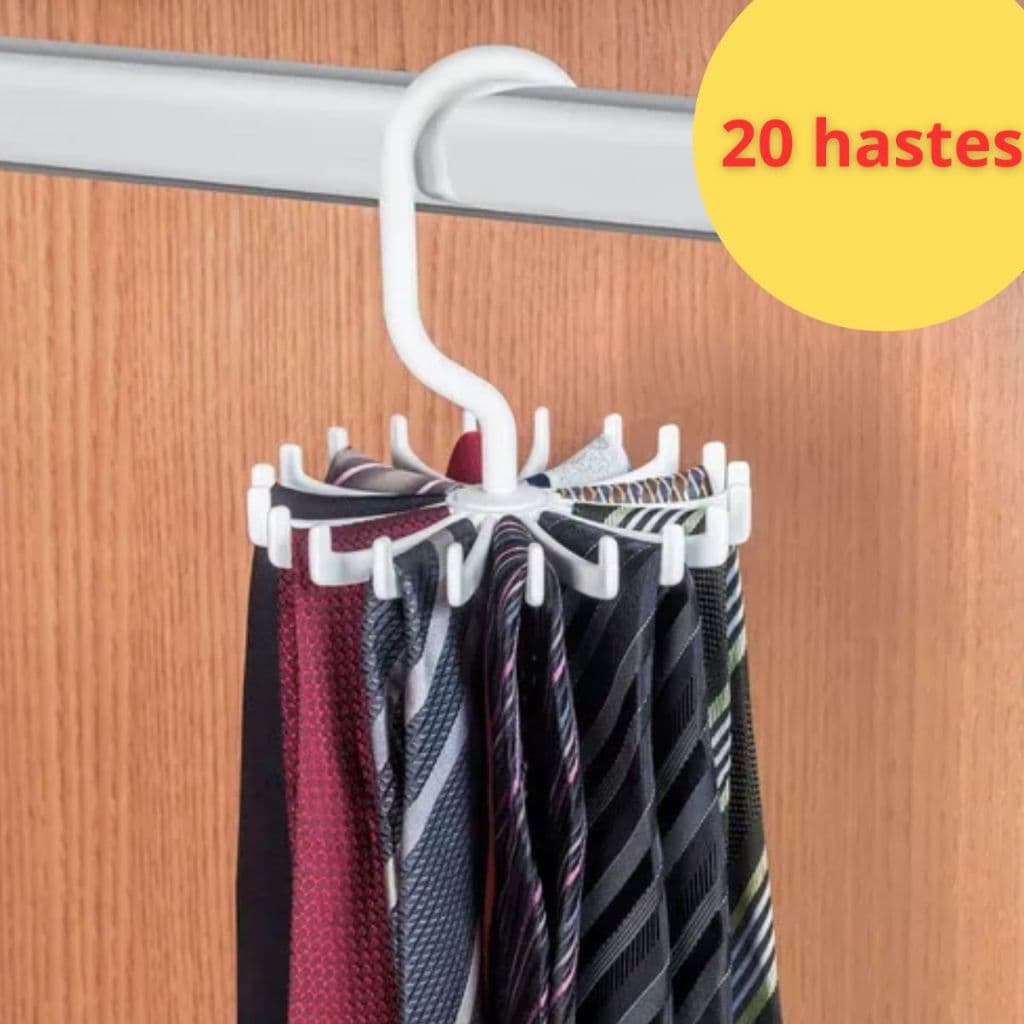 Cabide Giratório Branco Para Gravatas Cintos Lenços 20 hastes