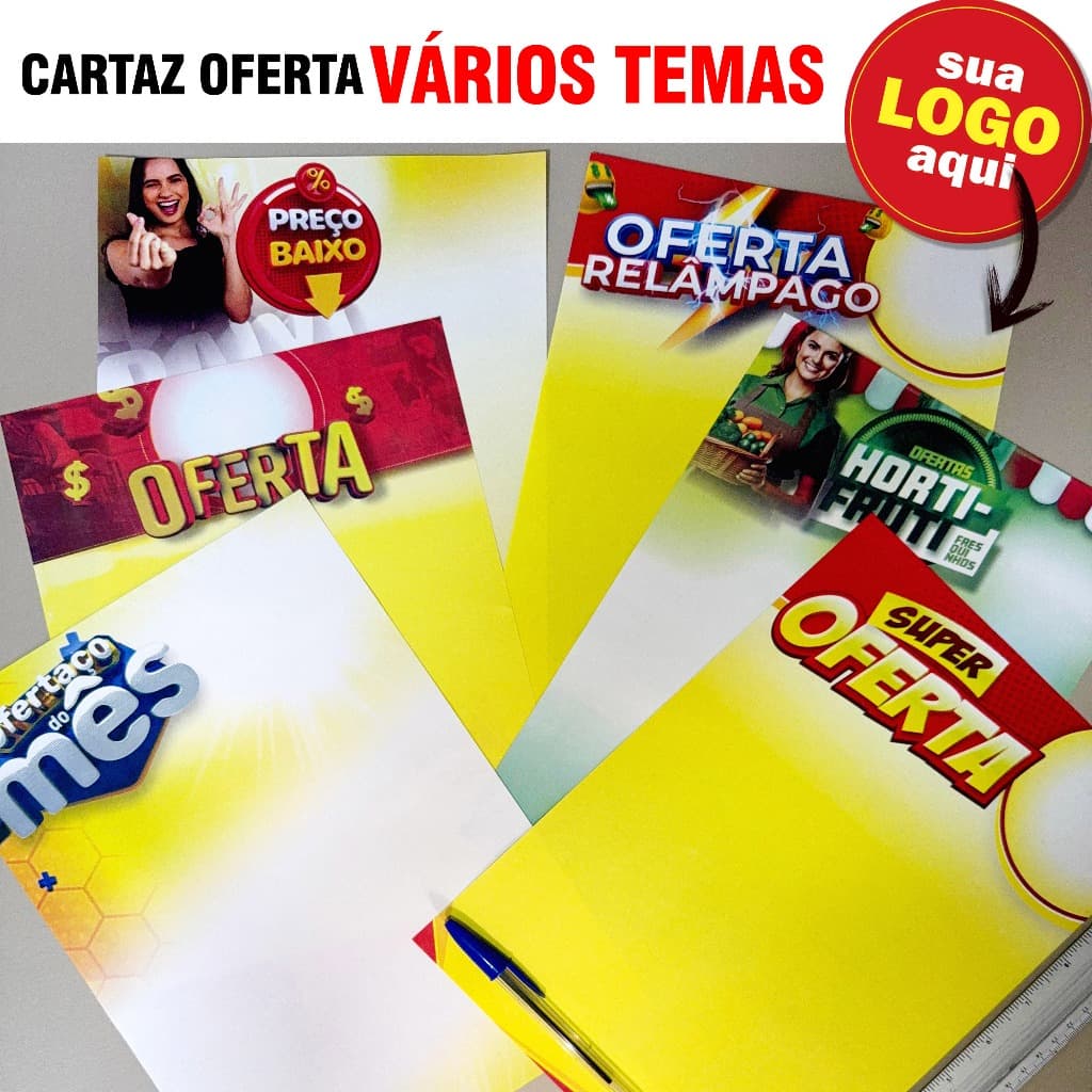 KIT 200un. CARTAZ A4 ou A5 OFERTA PROMOÇÃO PERSONALIZADO SUPERMERCADO AÇOUGUE HORTIFRUTI - SULFITE