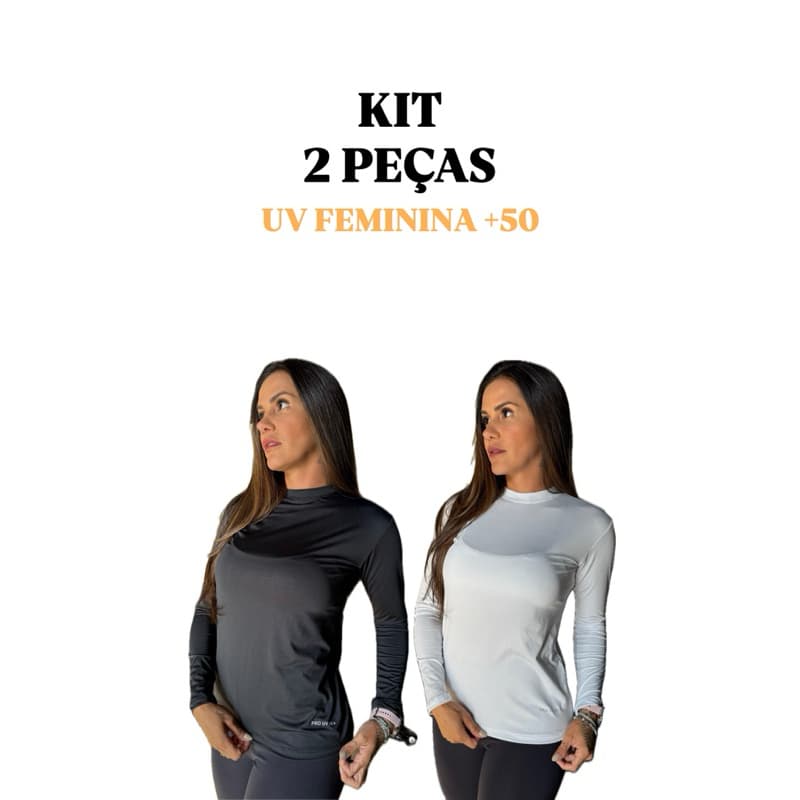 KIT 2 Camisa Térmica Feminina Proteção Uv 50+ Segunda Pele Camiseta Malha Fria Manga Longa UV
